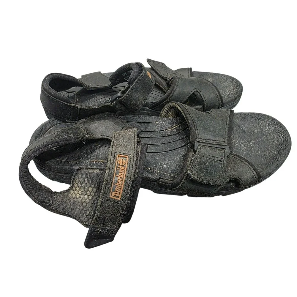 Timberland Sport Sandals Black Leather Athletic Mens US 10.5 Adjustable Straps